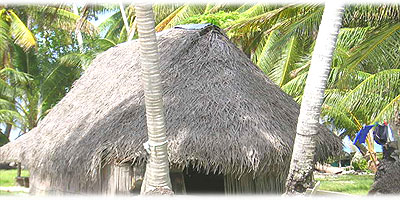 >>> Kikau roofed house on Manihiki &copy; Halina Sydow